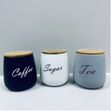 Набір керамічних банок з бамбуковими кришками Sugar, Tea, Coffee 3 шт 1 л 11,5х11,5х13 см BonaDi 304-034