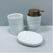 Набір для ванної кімнати (3 предмети) дозатор для мила, склянка для зубних щіток та мильниця Bona Di 851-331 білий матовий