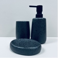 Набір для ванної кімнати (3 предмети) дозатор для мила, склянка для зубних щіток та мильниця Bona Di 853-177 чорний матовий із глянцевим крапленням