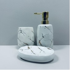 Набір для ванної кімнати (3 предмети) дозатор для мила, склянка для зубних щіток та мильниця Bona Di 853-171 білий мармур із золотом