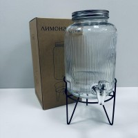 Лимонадник скляний з металевою кришкою на підставці 3,8 л S&T 9036-2