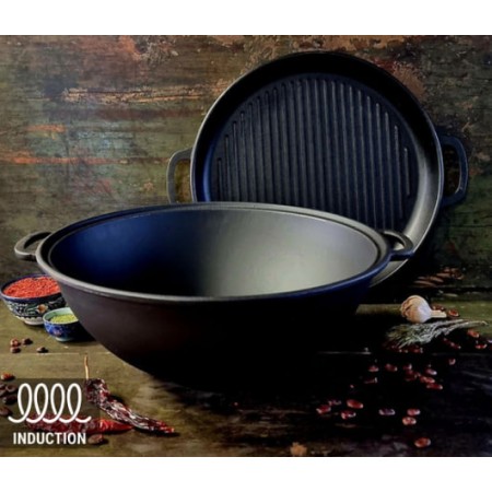 Казан чавунний  з кришкою-сковородою гриль 12 л Maysternya V12СРGr