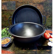 Казан чавунний 8л 34 см узбецький WOK з кришкою-сковорідкою гриль Maysternya  Т405СРGr