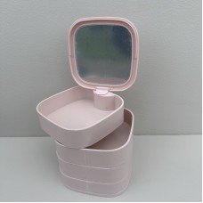 Органайзер для зберігання прикрас та косметики 4 відділення з дзеркалом 11х11х12,5 см Akay Plastik AK 766 рожевий