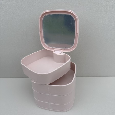 Органайзер для зберігання прикрас та косметики 4 відділення з дзеркалом 11х11х12,5 см Akay Plastik AK 766 рожевий