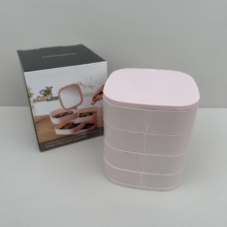 Органайзер для зберігання прикрас та косметики 4 відділення з дзеркалом 11х11х12,5 см Akay Plastik AK 766 рожевий