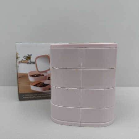 Органайзер для зберігання прикрас та косметики 4 відділення з дзеркалом 11х11х12,5 см Akay Plastik AK 766 рожевий