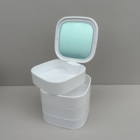 Органайзер для зберігання прикрас та косметики 4 відділення з дзеркалом 11х11х12,5 см Akay Plastik AK 766 білий