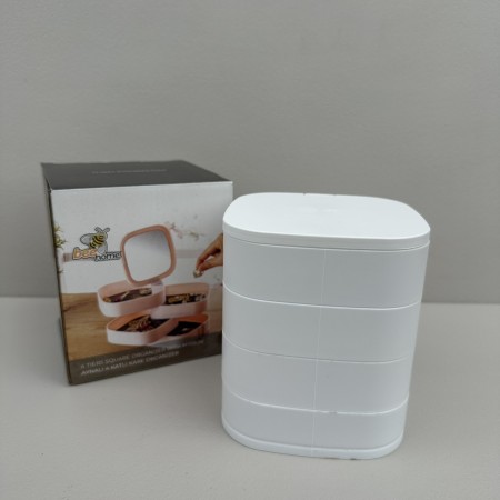 Органайзер для зберігання прикрас та косметики 4 відділення з дзеркалом 11х11х12,5 см Akay Plastik AK 766 білий