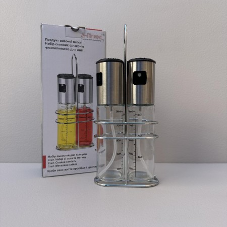 Набір ємностей для олії та оцту з дозатором на підставці 120 мл 2шт A-Plus 1726
