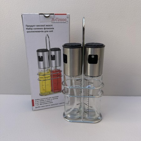 Набір ємностей для олії та оцту з дозатором на підставці 120 мл 2шт A-Plus 1726