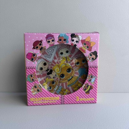 Набір дитячого скляного посуду 3 предмети "Лол" рожевий 4848-1