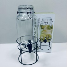 Лимонадник скляний з скляною кришкою на підставці 4 л S&T 9036-1