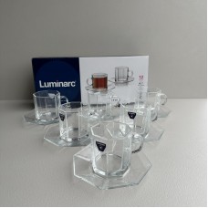 Сервіз чайний скляний 12 предметів (6 чашок і 6 блюдець) 220 мл Luminarc Octime X0323