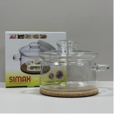 Каструля скляна з пластиковою, скляною кришкою та корковою підставкою 1,5 л Simax Gourmet Color s520/6063