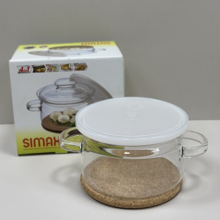 Каструля скляна з пластиковою, скляною кришкою та корковою підставкою 1,5 л Simax Gourmet Color s520/6063
