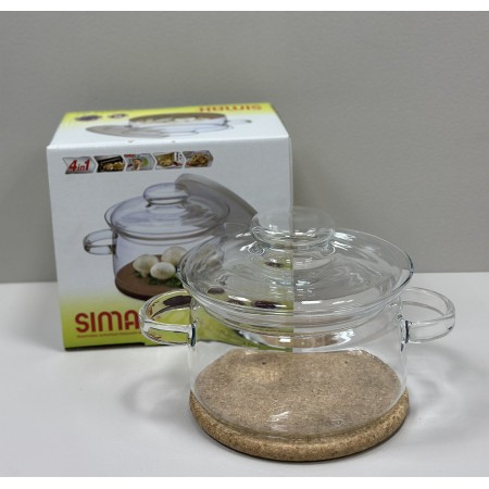 Каструля скляна з пластиковою, скляною кришкою та корковою підставкою 1,5 л Simax Gourmet Color s520/6063