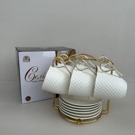 Чайний сервіз порцеляновий на металевій стійці 12 предметів "Селія" (чашка 200 мл, блюдце 13,7 см S&T 15222-00