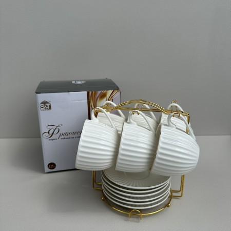 Чайний сервіз порцеляновий на металевій стійці 12 предметів "Франческа" (чашка 230 мл, блюдце 13,7 см S&T 15220-00 /15221-00