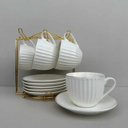 Чайний сервіз порцеляновий на металевій стійці 12 предметів "Франческа" (чашка 230 мл, блюдце 13,7 см S&T 15220-00 /15221-00