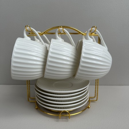 Чайний сервіз порцеляновий на металевій стійці 12 предметів "Франческа" (чашка 230 мл, блюдце 13,7 см S&T 15220-00 /15221-00