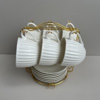 Чайний сервіз порцеляновий на металевій стійці 12 предметів "Франческа" (чашка 230 мл, блюдце 13,7 см S&T 15220-00 /15221-00