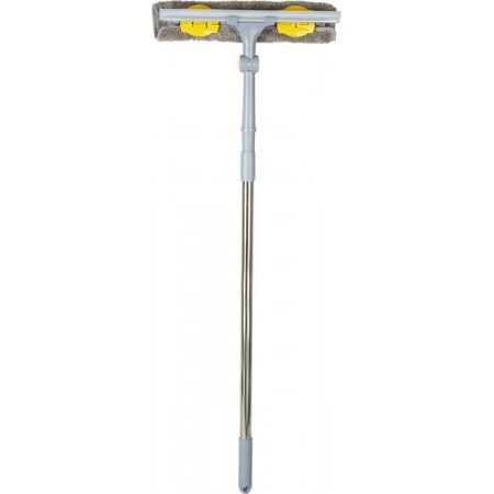 Швабра для миття вікон 2в1 насадка з мікрофібри 30 см, хромована телескопічна ручка 73-123 см Eco Fabric EF-3025