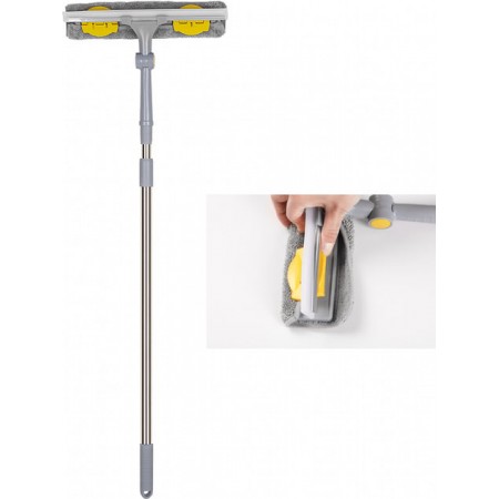 Швабра для миття вікон 2в1 насадка з мікрофібри 30 см, хромована телескопічна ручка 73-123 см Eco Fabric EF-3025