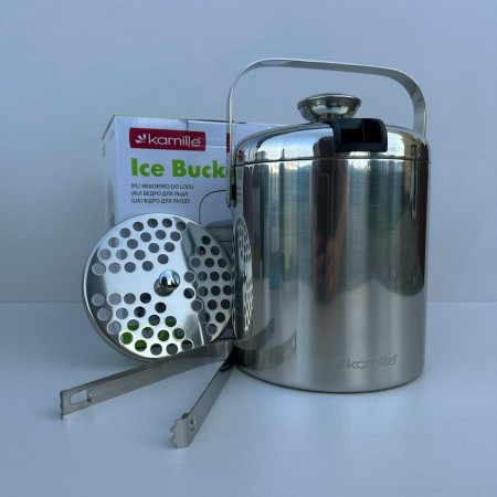 Відро для льоду з кришкою та щипцями 1,3 л з нержавіючої сталі Kamille KM-7766