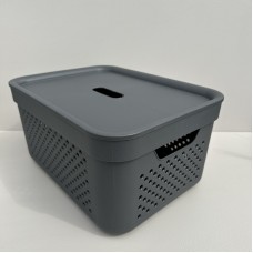 Корзина пластикова з кришкою для побутових речей 15 л 39х29х20 см Simple Алеана 171036 граніт