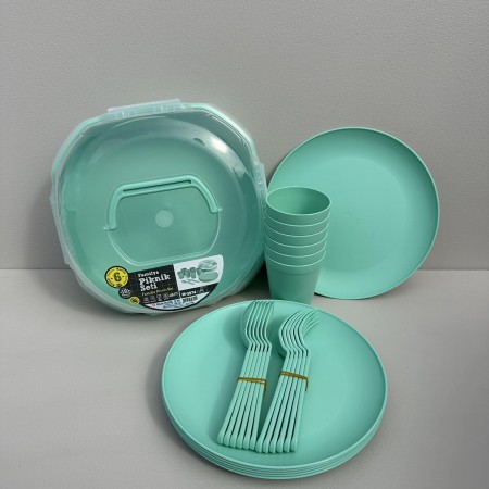 Набір для пікніка 6 персон 26 предметів Ucsan Plastik M-3974 бірюзовий