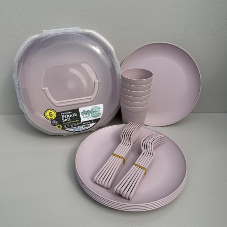 Набір для пікніка 6 персон 26 предметів Ucsan Plastik M-3974 рожевий