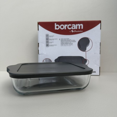 Форма для запікання квадратна скляна з кришкою 26х22,5х6 см Borcam 59034 сіра