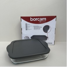 Форма для запікання квадратна скляна з кришкою 26х22,5х6 см Borcam 59034 сіра