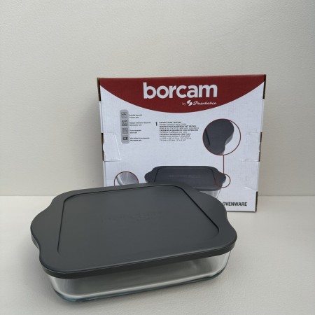 Форма для запікання квадратна скляна з кришкою 26х22,5х6 см Borcam 59034 сіра