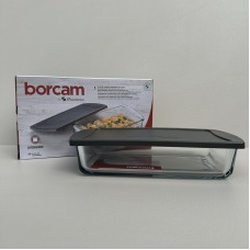 Форма для запікання прямокутна скляна з пластиковою кришкою 26,5*15*6 см Borcam 59864 сіра