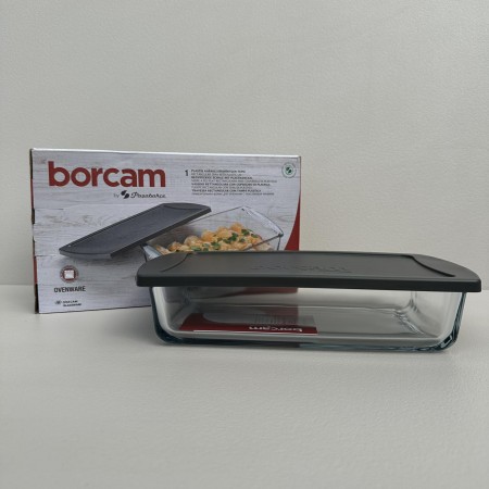 Форма для запікання прямокутна скляна з пластиковою кришкою 26,5*15*6 см Borcam 59864 сіра