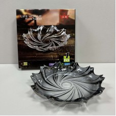 Блюдо скляне для цукерок, печива, фруктів 32 см Yujing GlassWare 3636/7091-2 прозоре чорне