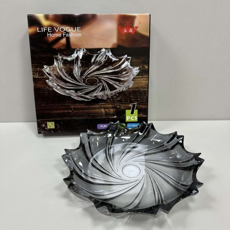 Блюдо скляне для цукерок, печива, фруктів 32 см Yujing GlassWare 3636/7091-2 прозоре чорне