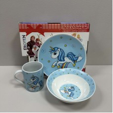Набір дитячого посуду 3 предмети Єдиноріг 3516 блакитний