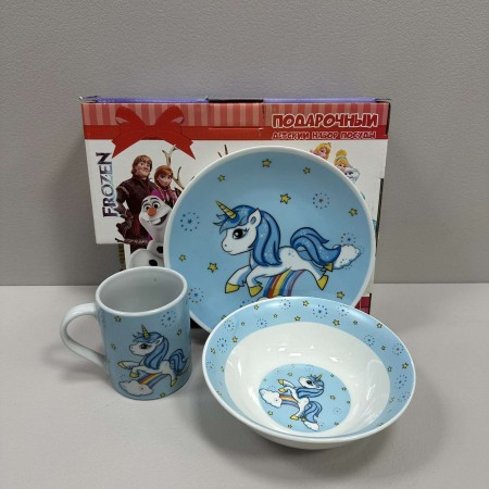 Набір дитячого посуду 3 предмети Єдиноріг 3516 блакитний