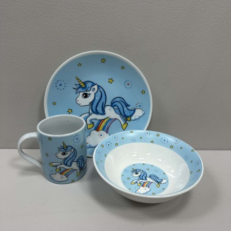 Набір дитячого посуду 3 предмети Єдиноріг 3516 блакитний