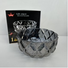Салатник скляний для цукерок, печива, фруктів 25 см Yujing GlassWare 3639/7081-4 прозорий чорний