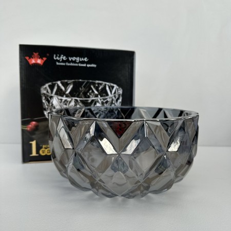 Салатник скляний для цукерок, печива, фруктів 25 см Yujing GlassWare 3639/7081-4 прозорий чорний