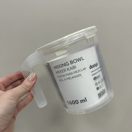 Ємність для змішування з кришкою пластикова 1,6 л Dunya Plastik 10201 прозора з білим