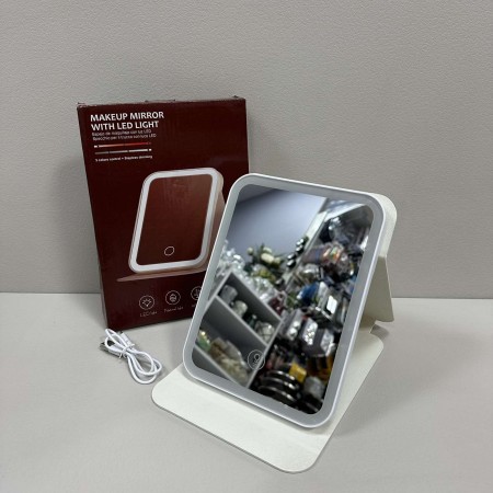 Дзеркало косметичне акумуляторне з LED-підсвіткою в чохлі 19,5х14,5х1 см 3 режими A-Plus 2 Р-16 (10365) біле