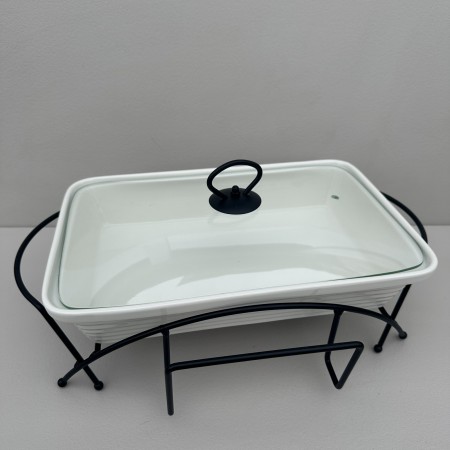 Марміт керамічний прямокутний 38 см 1,7 л з чорною підставкою Maestro MR-11362-73