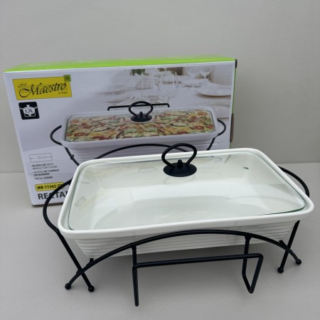 Марміт керамічний прямокутний 38 см 1,7 л з чорною підставкою Maestro MR-11362-73