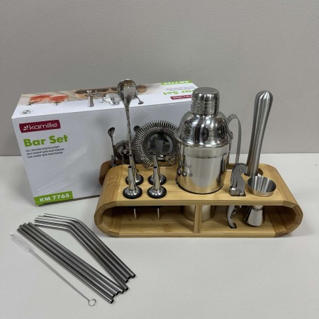 Набір для бару з нержавіючої сталі на бамбуковій підставці 20 предметів Kamille KM-7765