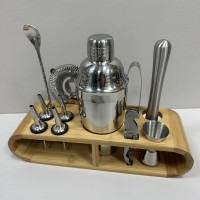 Набір для бару з нержавіючої сталі на бамбуковій підставці 20 предметів Kamille KM-7765